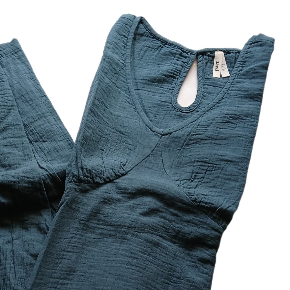 NEW Pact Organic Coastal Double Gauze Beach To Brunch Maxi Dress - Deep Aqua - L - Picture 4 of 6
